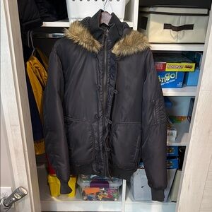 Men's Black Puffer Jacket with Fur Trim